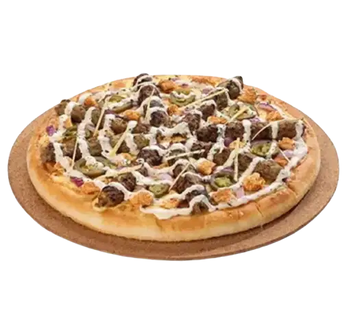 Cheezious Behari Kabab Pizza with charred Behari kabab, onions and capsicum on a pan crust