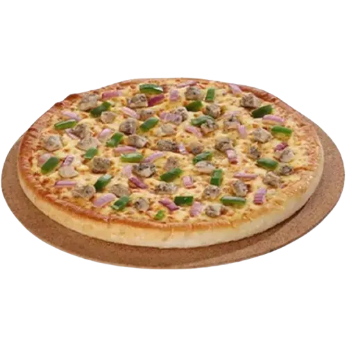 Cheezious Black Pepper Tikka Pizza with yogurt-marinated tikka, black pepper drizzle and jalapenos