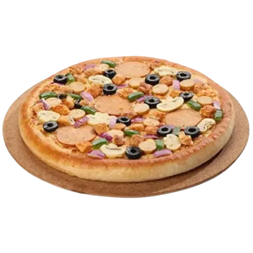 Cheezious Special Pizza loaded with mixed meats, onions and capsicum under melted mozzarella