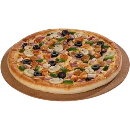Cheezious Chicken Supreme Pizza with marinated chicken, capsicum, onions, olives and green chillies