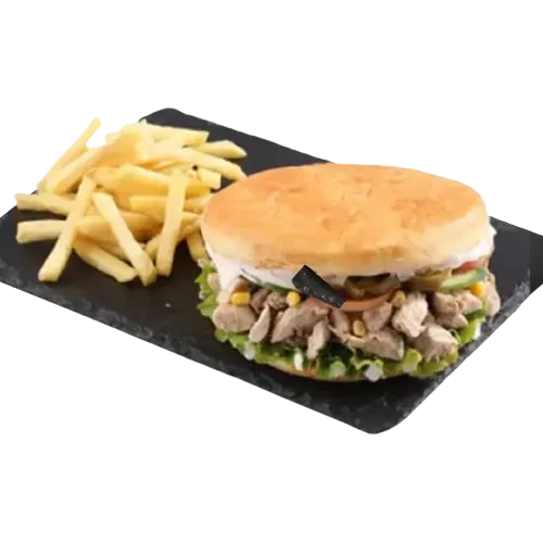 Cheezious Mexican Sandwich — mozzarella-dipped black pepper chicken, garlic sauce and fresh tomatoes on toasted bread with fries