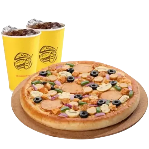 Cheezious Regular Pizza Deal with a 9-inch pizza and 2 drinks