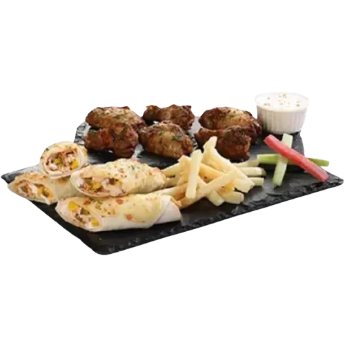 Cheezious Sandwiches & Platters Menu – Special Roasted Platter with chicken wings, behari rolls and fries