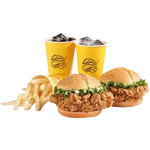 Cheezious Bazinga Burger Deal with 2 burgers, fries and drinks